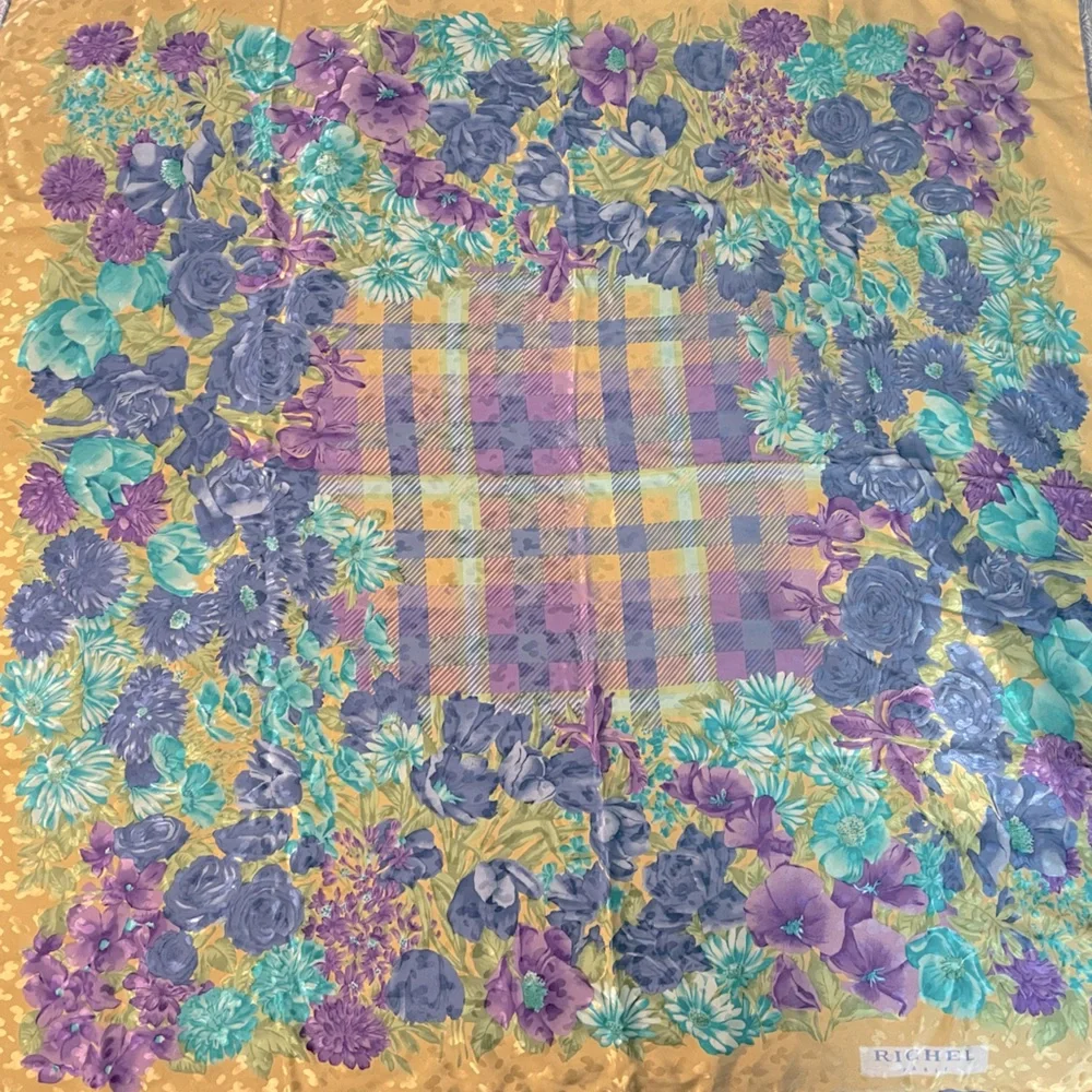 RARE Richel Paris 100% Italian Silk Floral Scarf Vintage Luxury